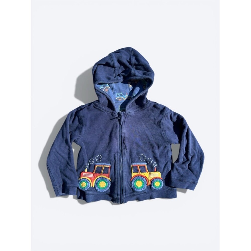 JoJo Maman Bebe Reversible Tractor Zip Hoodie 12-18M Navy Cotton Preppy Playwear